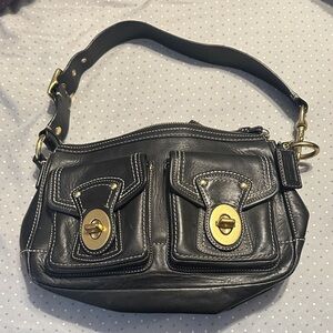 Coach Black Leather Vintage Shoulder Bag with Gold Hardware